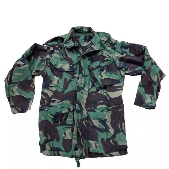 ARMY JACKET Vintage Chore Coat Men L Forest Green Camo Full Zip Parka Large